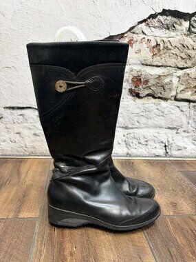 Teva 4325 Boots Black Leather Knee High Wedge Full Zipper Waterproof Comfort